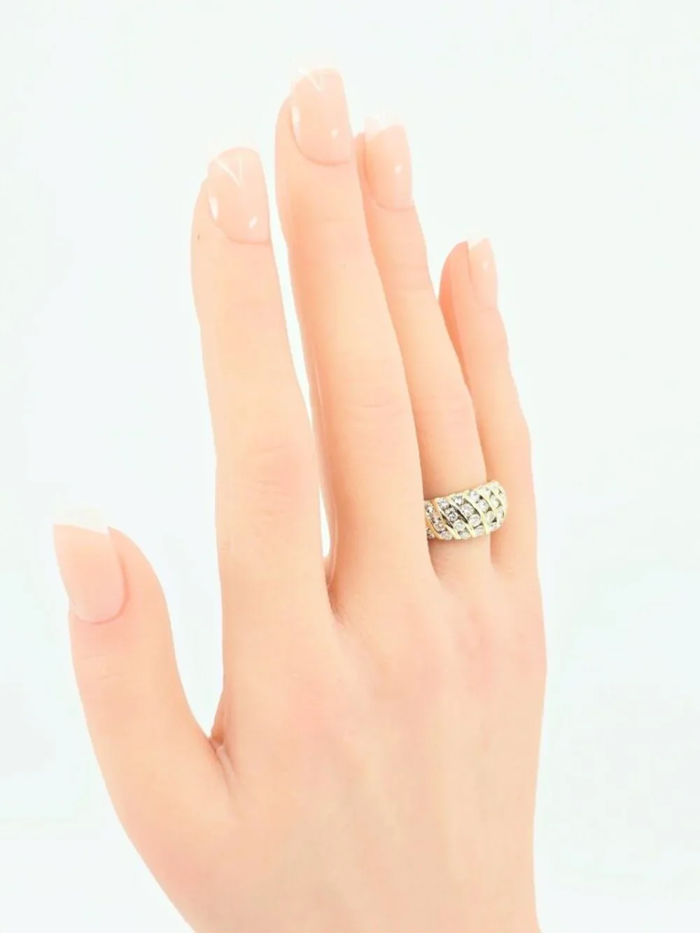 Unique 14K Karat Solid Yellow Gold Designer Round Diamond Cocktail Ring - Size 6